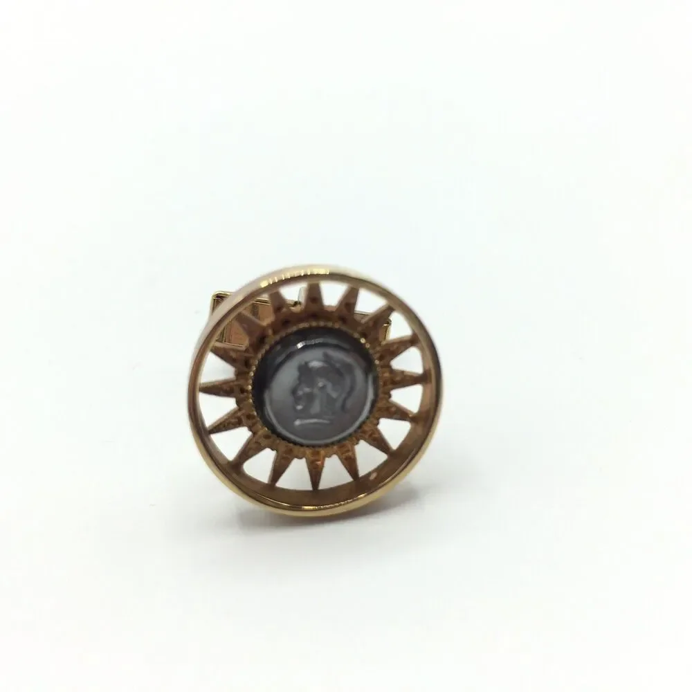 Vtg Gray Roman Soldier Cameo Profile Gold Tone Cufflinks Round Sun Burst 3/4